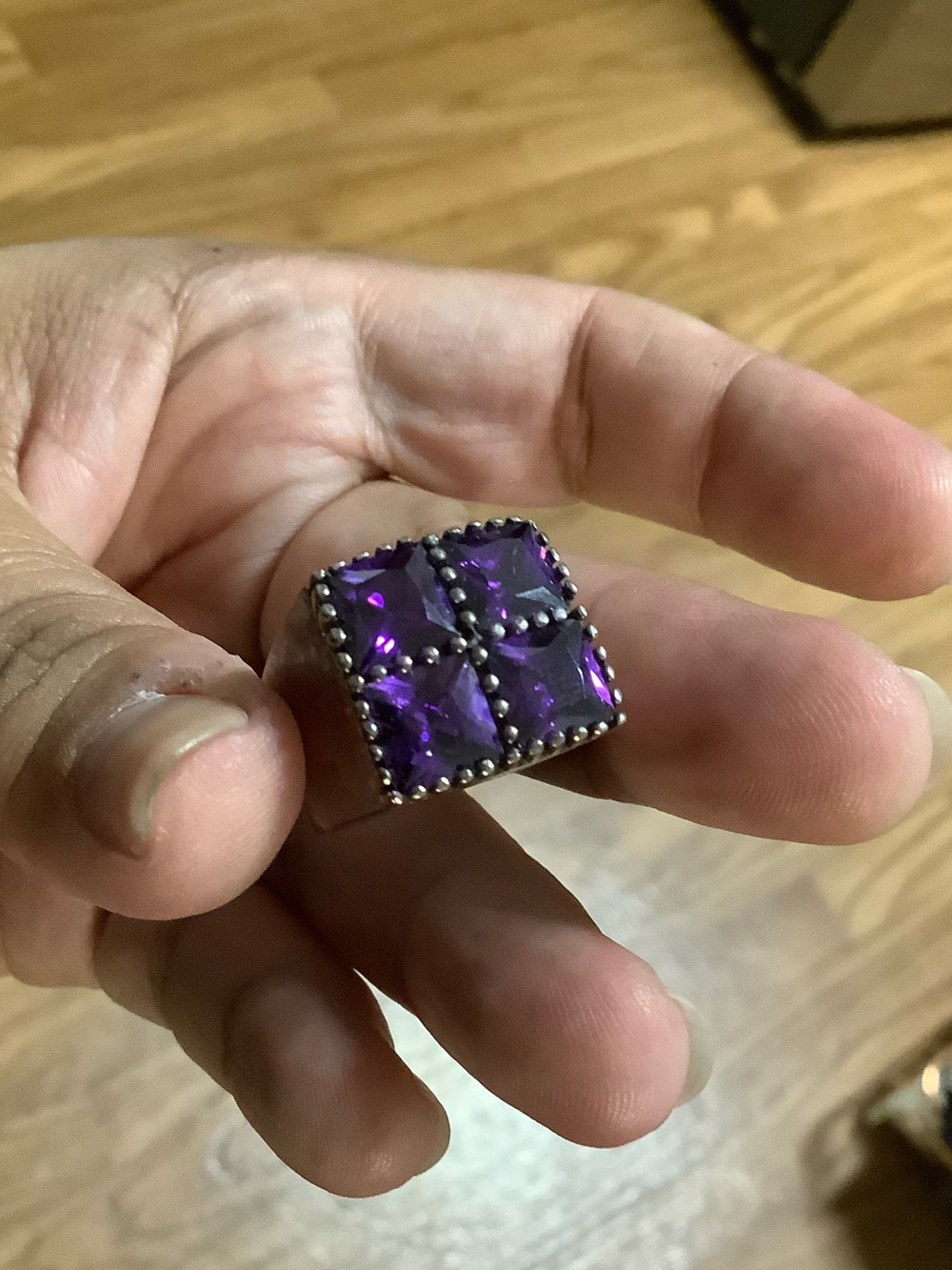 Vintage Purple Square Cluster Ring by Vintage